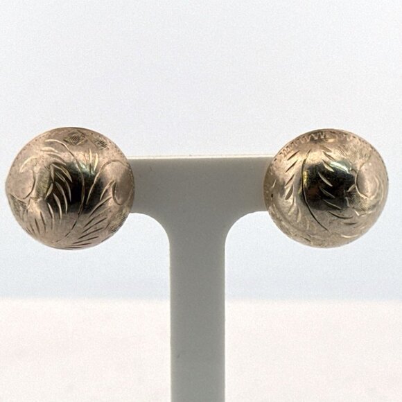 Desiugner Jewelry - Vintage Estate Sterling Silver 925 Engraved Dome Earrings, 0.68", 4.8g, Post